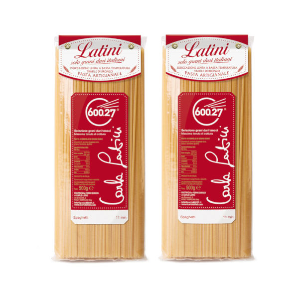Spaghetti trafile di bronzo pasta 100% artigianale Italiana - grano duro coltivati e macinati in Italia ad essicazione lenta in bronzo - 2x500g tot. 1Kg Carla Latini dal 1990 ad oggi
